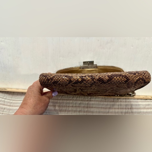 Jessica McClintock Faux Snakeskin Evening Clutch Shoulder Bag Chain Strap - Picture 10 of 10